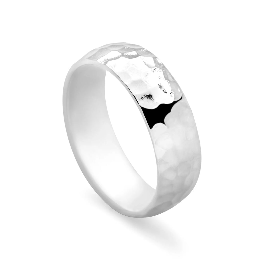Hammered D-Shaped Silver Band Ring 6mm (R1091)