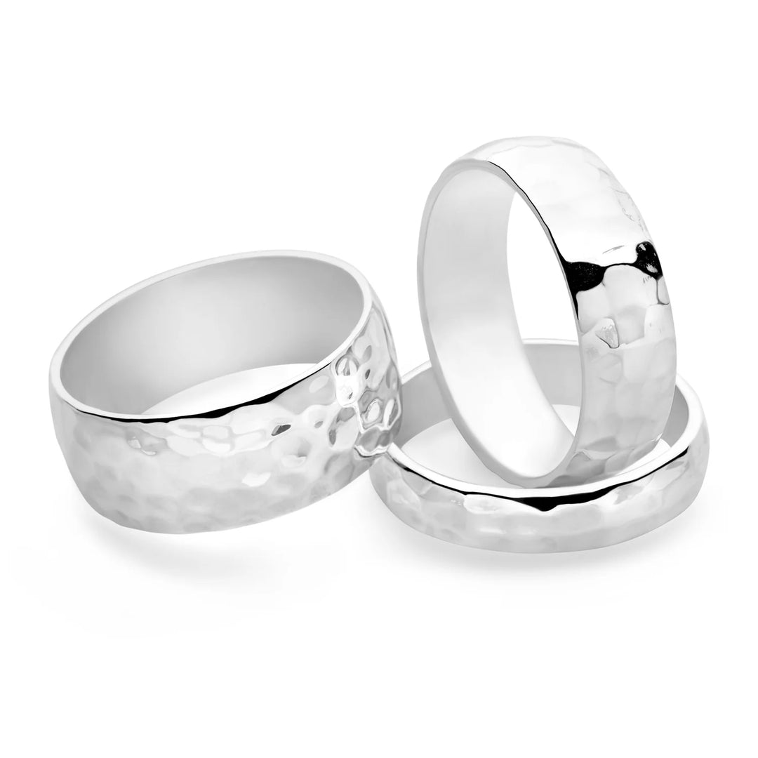 Hammered D-Shaped Silver Band Ring 4mm (R1091)
