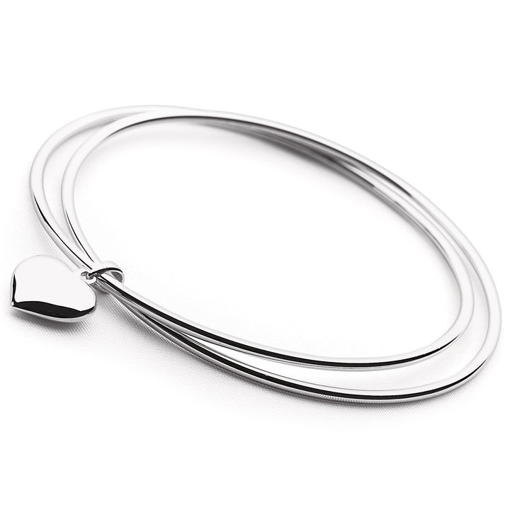 925 sterling silver double band bangle with heart charm (BGL3191)