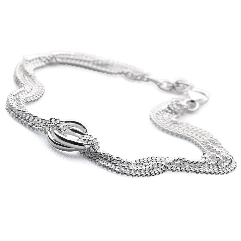 Two 925 sterling silver loops connected with layers of slinky chains bracelet (BRC7341)