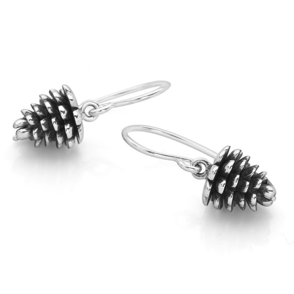 925 sterling Silver pine cone hook earrings (E42481)