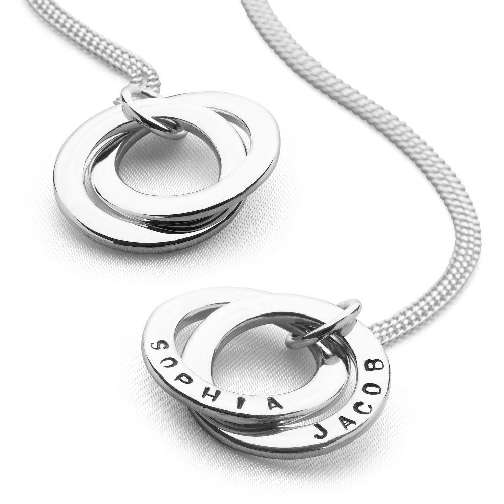 Personalised double 925 stelring silver ring pendant on curb chain (P23051)