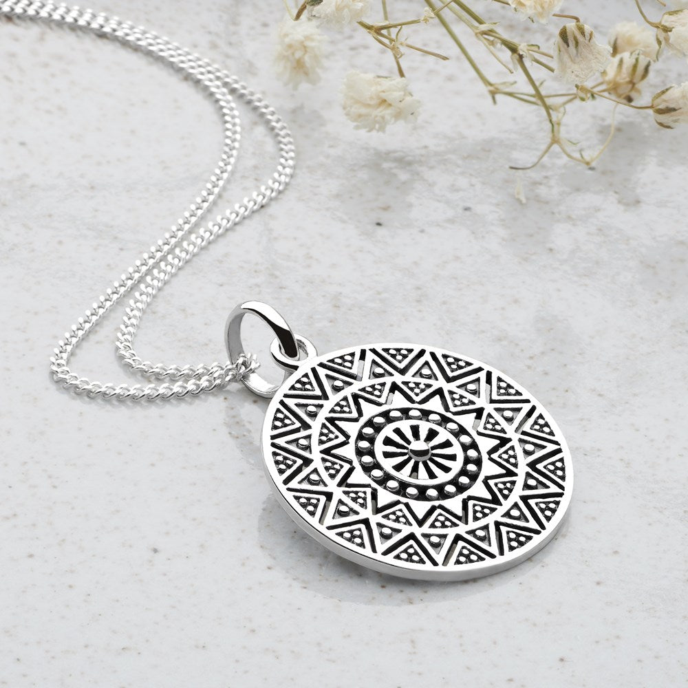 Sun Burst Mandala Pendant (P26271) 925 Sterling Silver Pendant