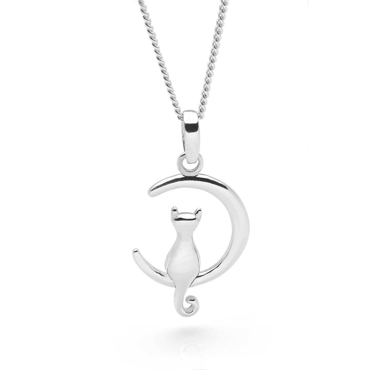 925 sterling silver cat in moon pendant (P27991)