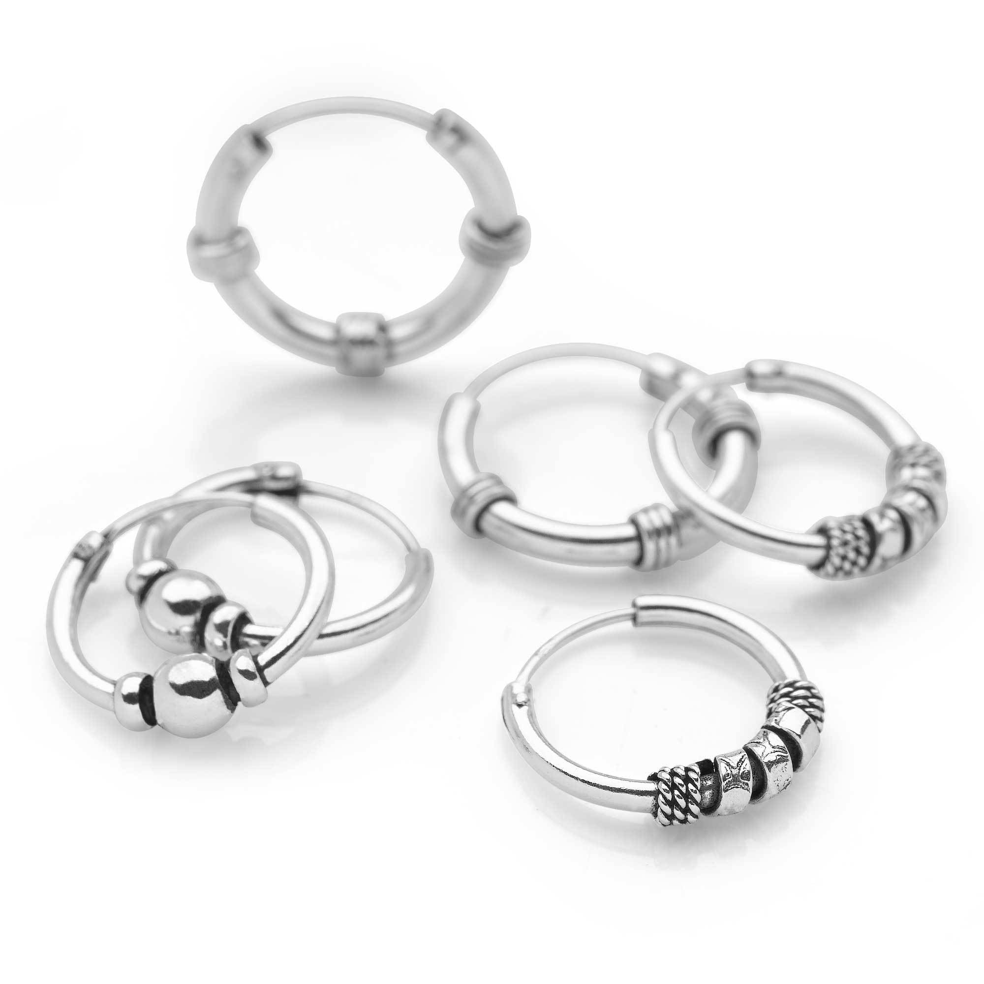 Balinese Hoop Set (SET7961), 925 Sterling Silver Hoop Set