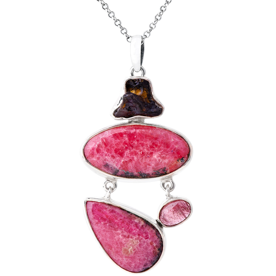 Rhodonite, Lava & Pink Tourmaline Pendant (B230P08)