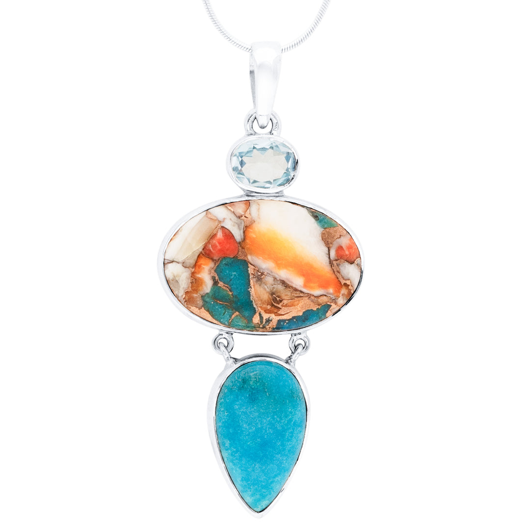 Blue Topaz, Oyster Turquoise & Turquoise Pendant (B413P03)