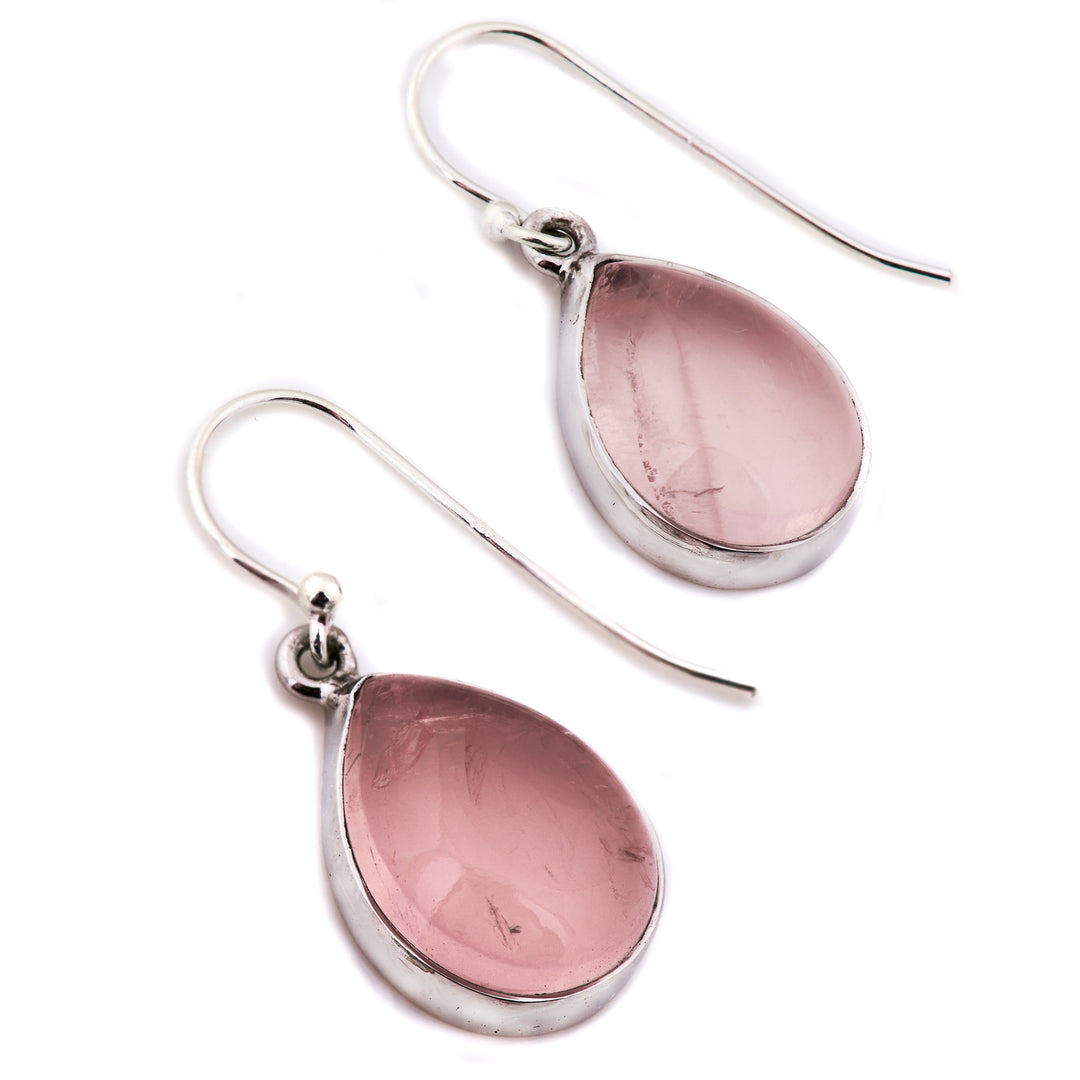 Rose Quarz Teardrop Earrings (B44E4)