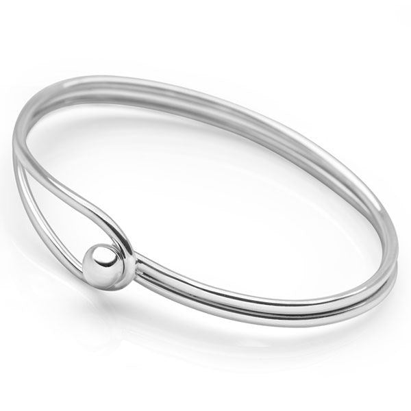 925 sterling silver double band loop bangle, ball clasp, high finish, dainty style. 