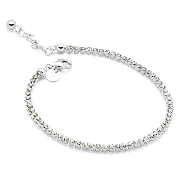 Sterling silver tennis bracelet with continuous row of sparkling cubic zirconia stones
