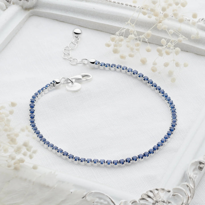 Silver Tennis Bracelet  with sparkling Sapphire Blue cubic zirconia stones