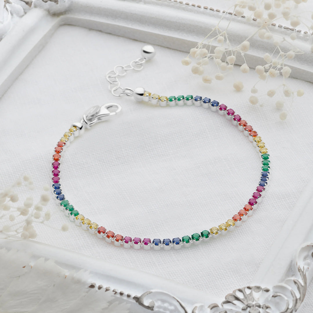 Sterling silver tennis bracelet with continuous row of sparkling cubic zirconia stones