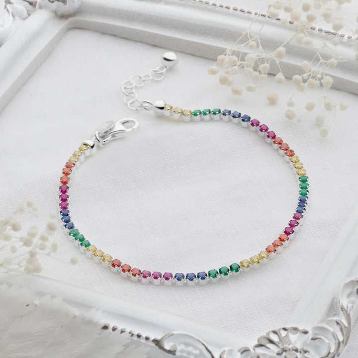 Sterling silver tennis bracelet with continuous row of sparkling cubic zirconia stones