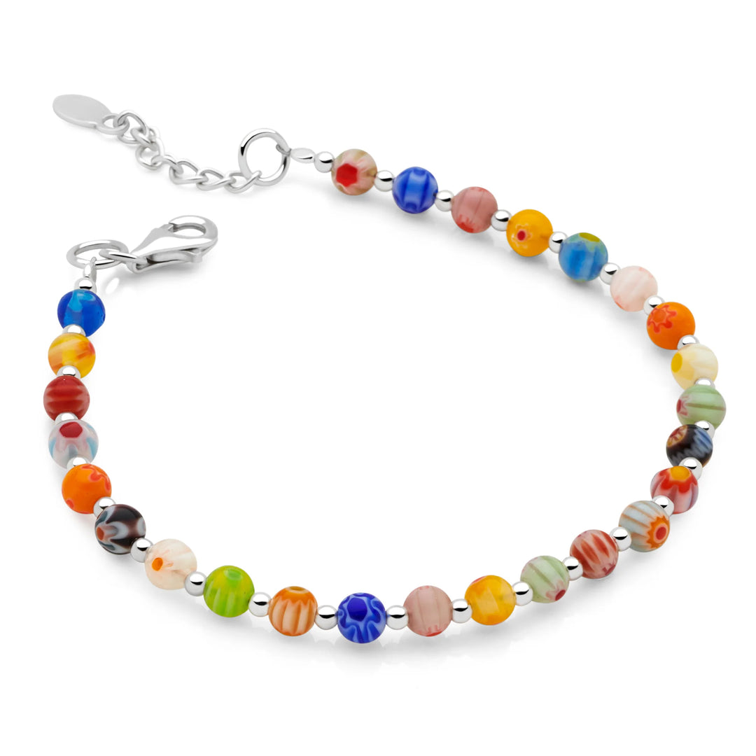 sterling silver bracelet with rainbow and silver beads, lobster clasp. 