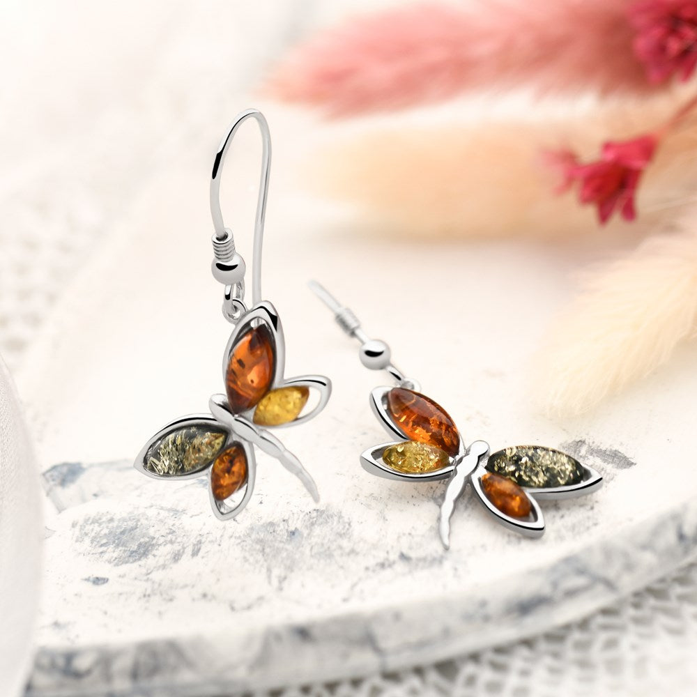 Dainty Dragonfly Amber Earrings (E48711)