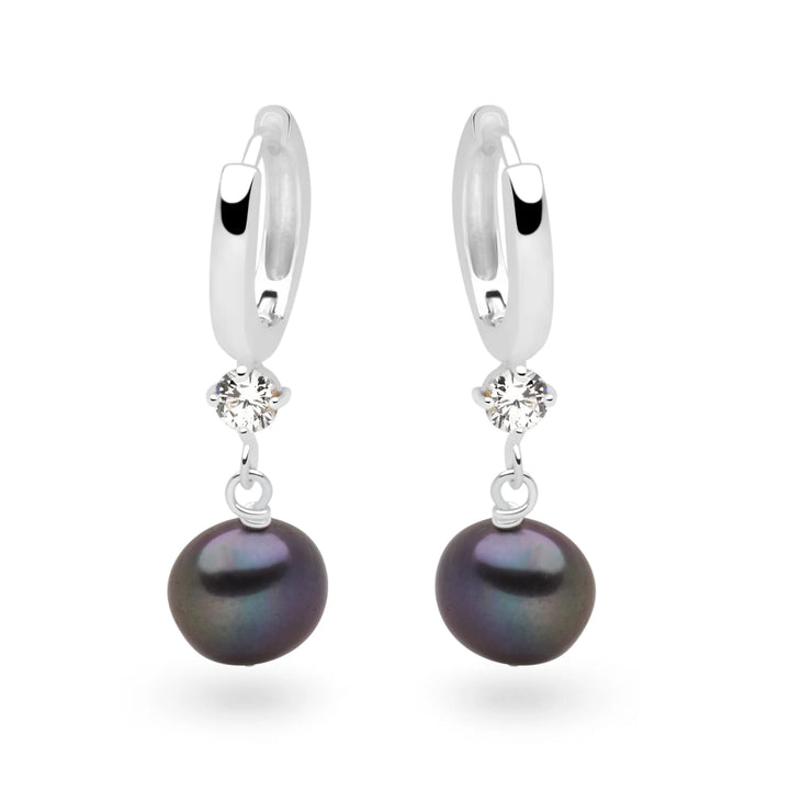 Midnight Pearl Hoop Earrings