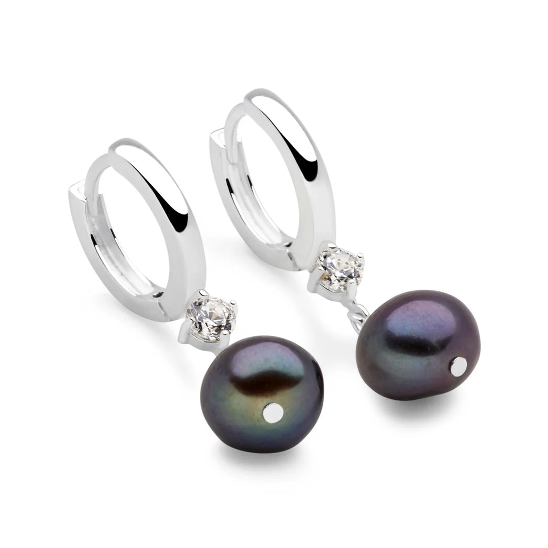 Midnight Pearl Hoop Earrings