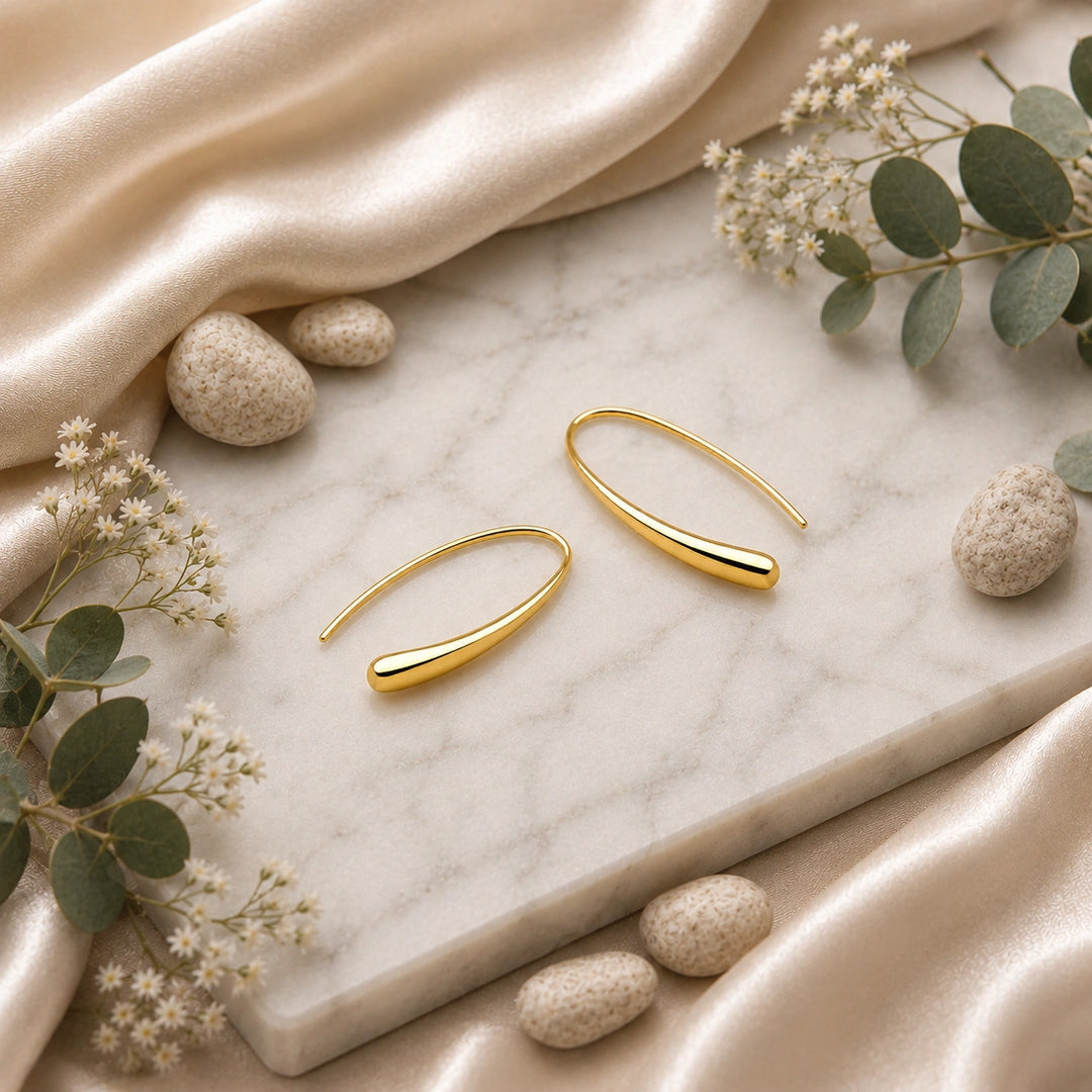 Slender Raindrop Gold Earrings