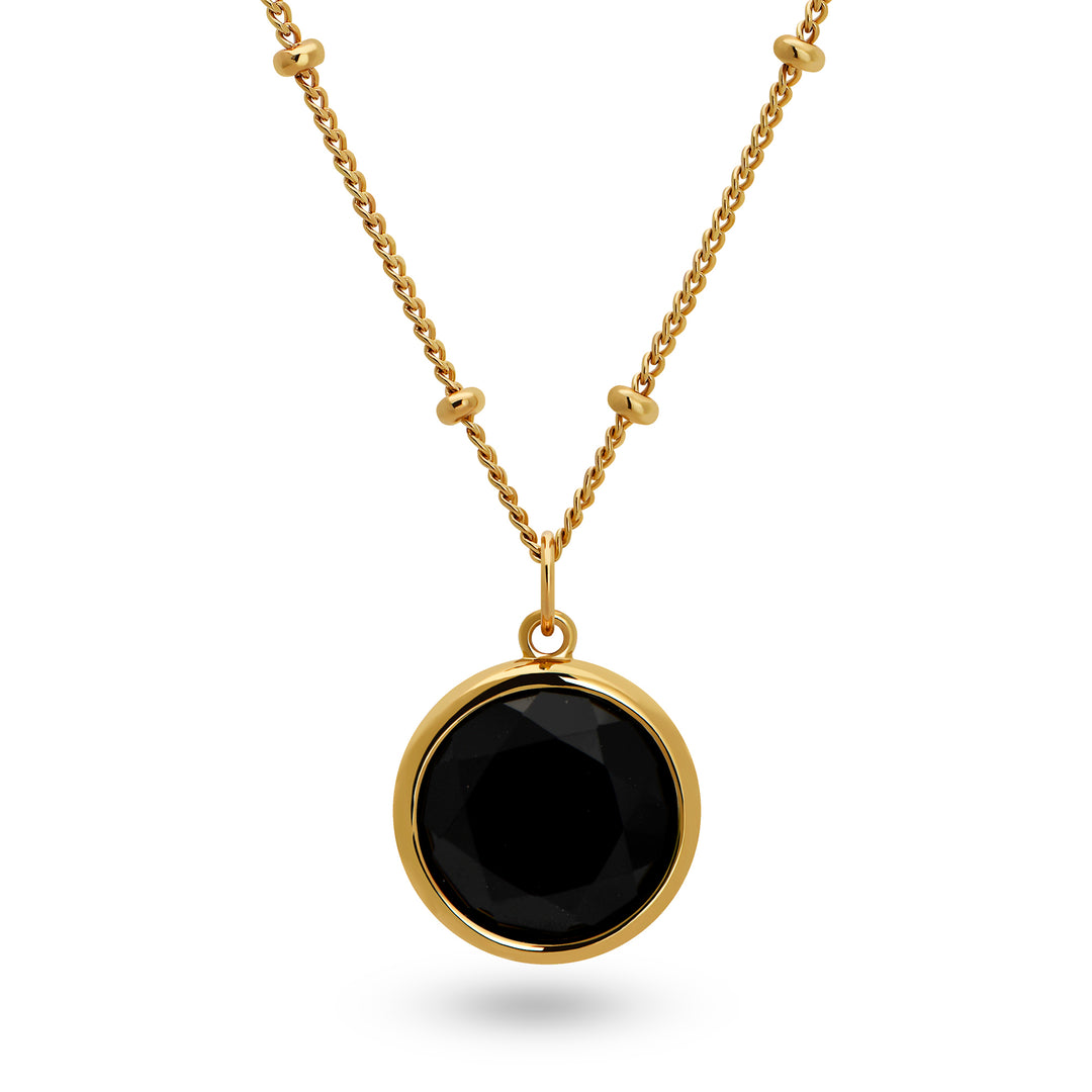 Round Black Onyx Gold Necklace