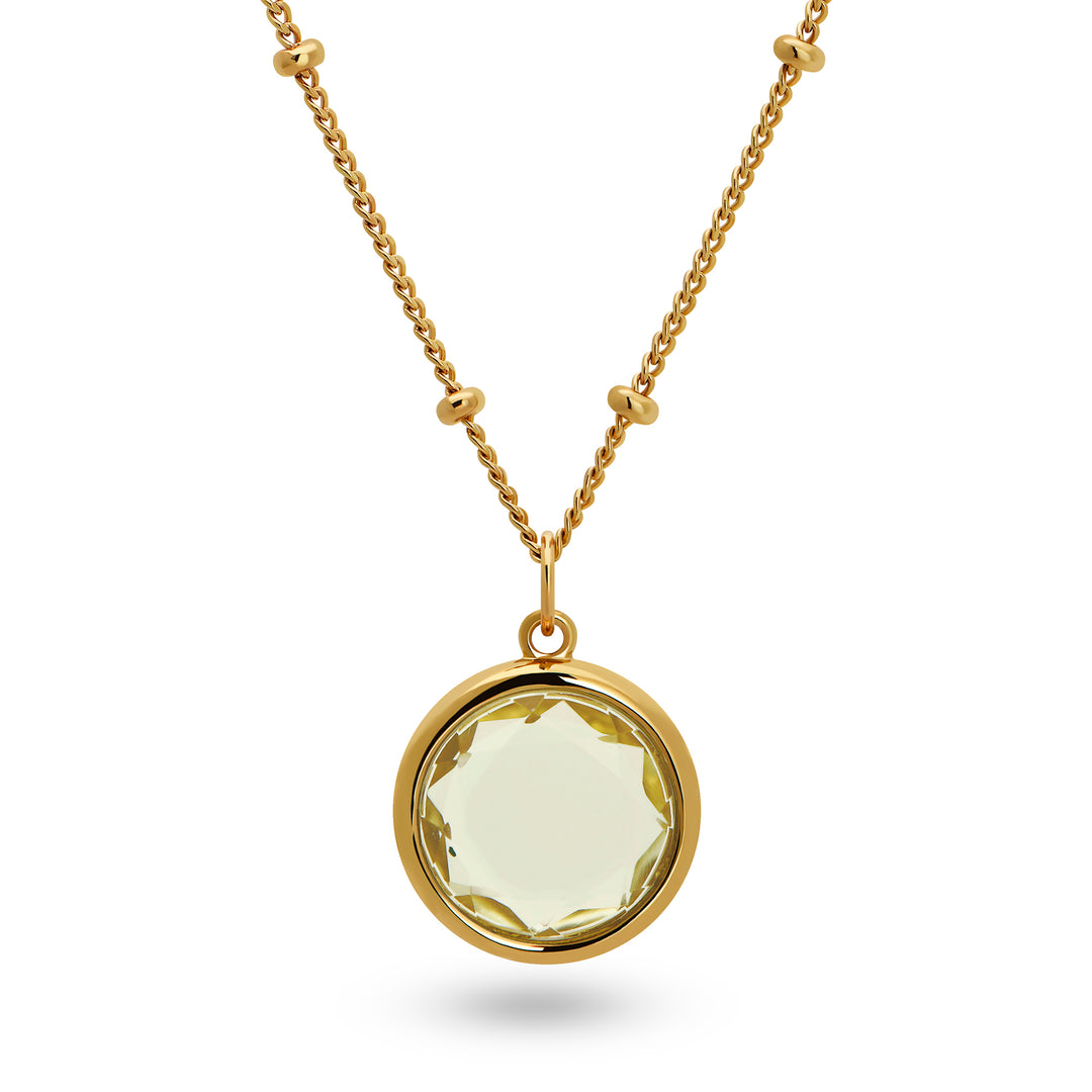 Round Lemon Quartz Gold Necklace
