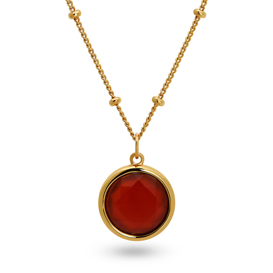 Round Red Agate Gold Necklace