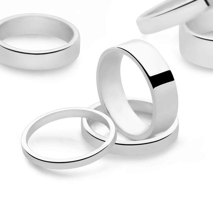 Classic cool 925 sterling 3mm flat silver band with a smooth flat-edged design. Minimal alternative to a promise ring, engagement ring or wedding band.