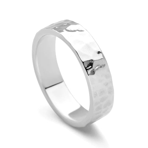 Hammered Flat Silver Band Ring 5mm (R10851)