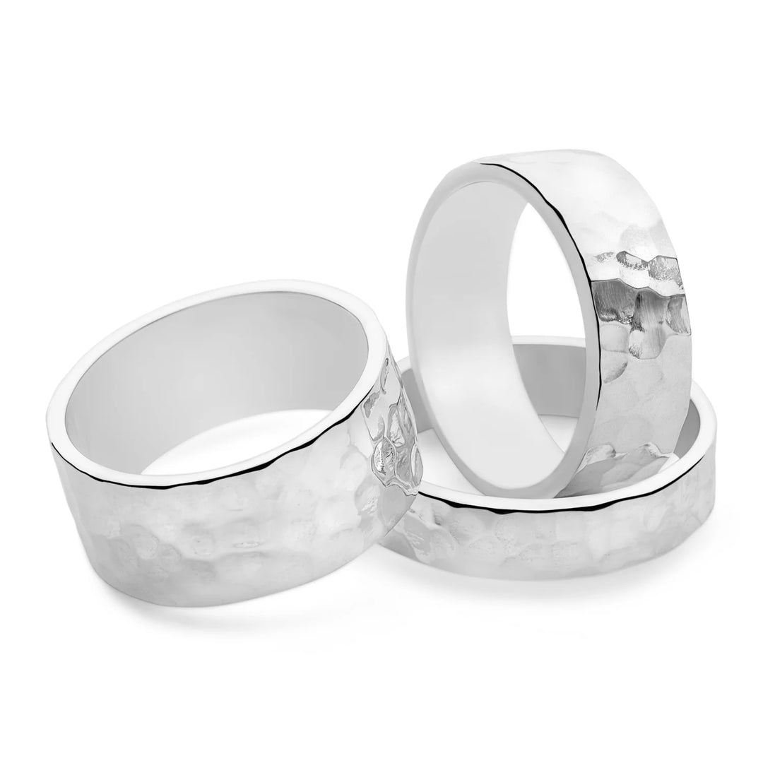 Hammered Flat Silver Band Ring 5mm (R10851)