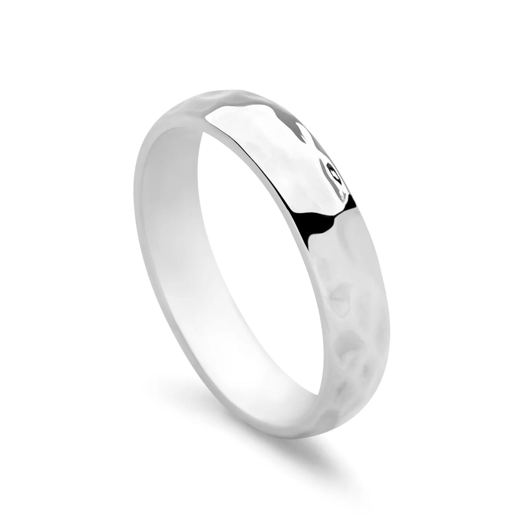 Hammered D-Shaped Silver Band Ring 4MM (R1091) 925 Sterling