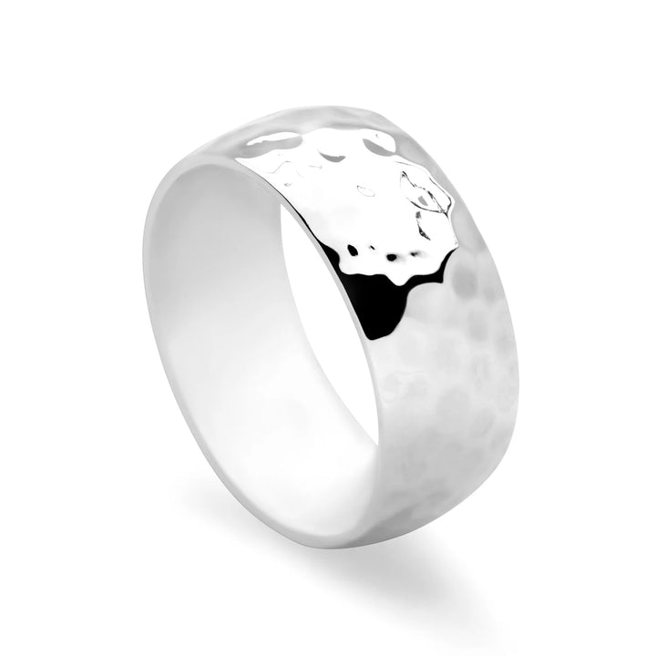 Hammered D-Shaped Silver Band Ring 8mm (R1091)