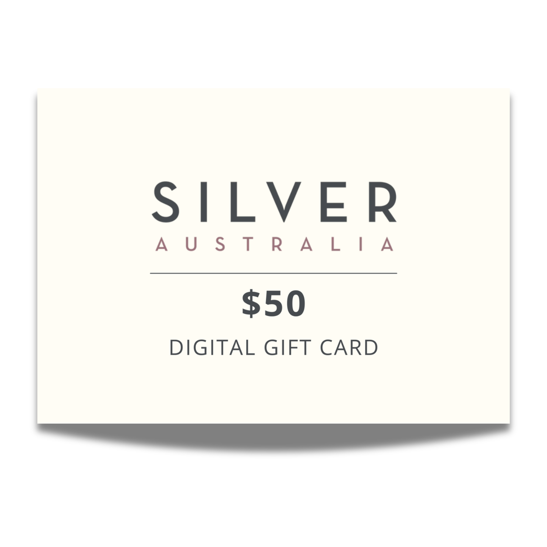 Silver Australia $50 digital gift card on a white background