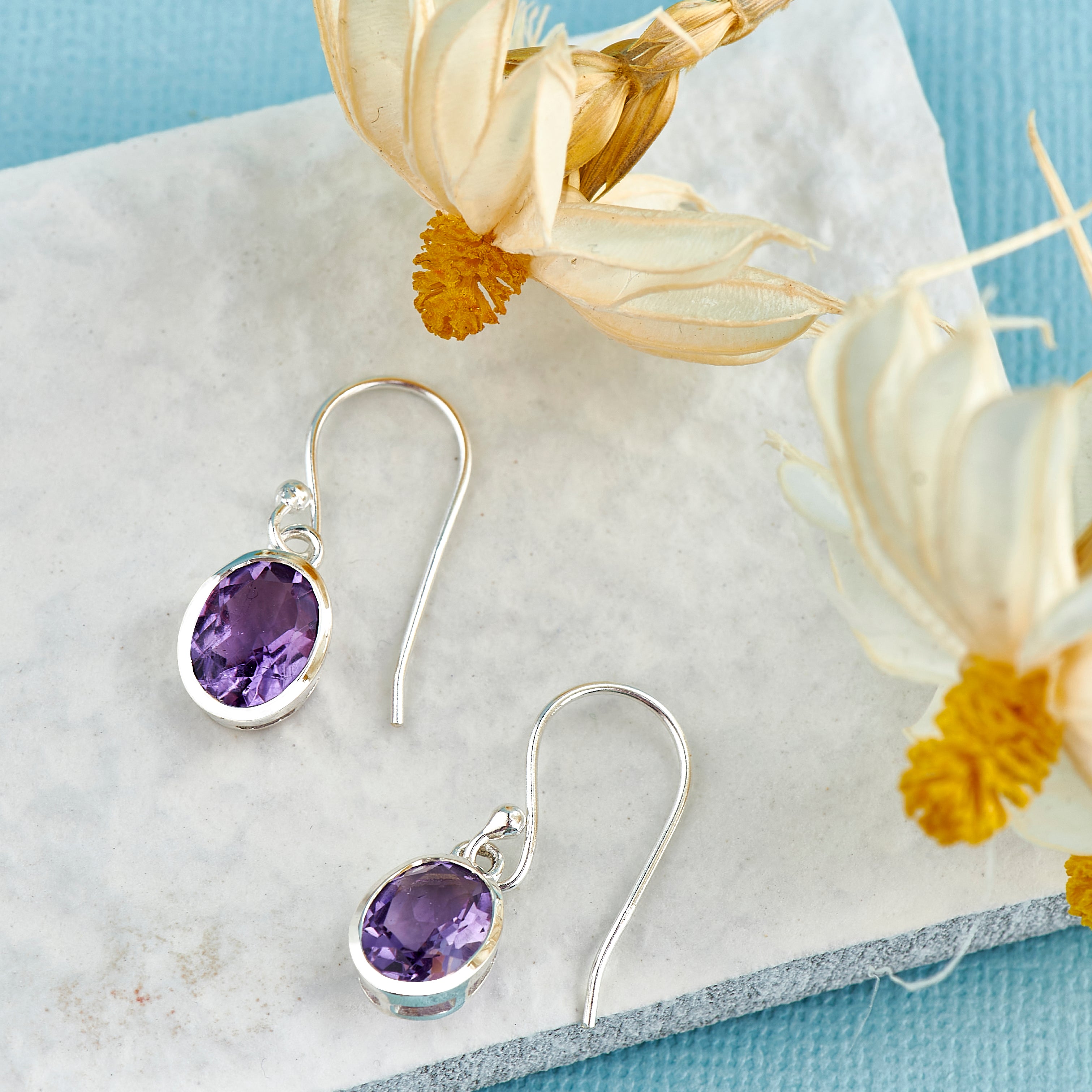 Silver and deals amethyst earrings