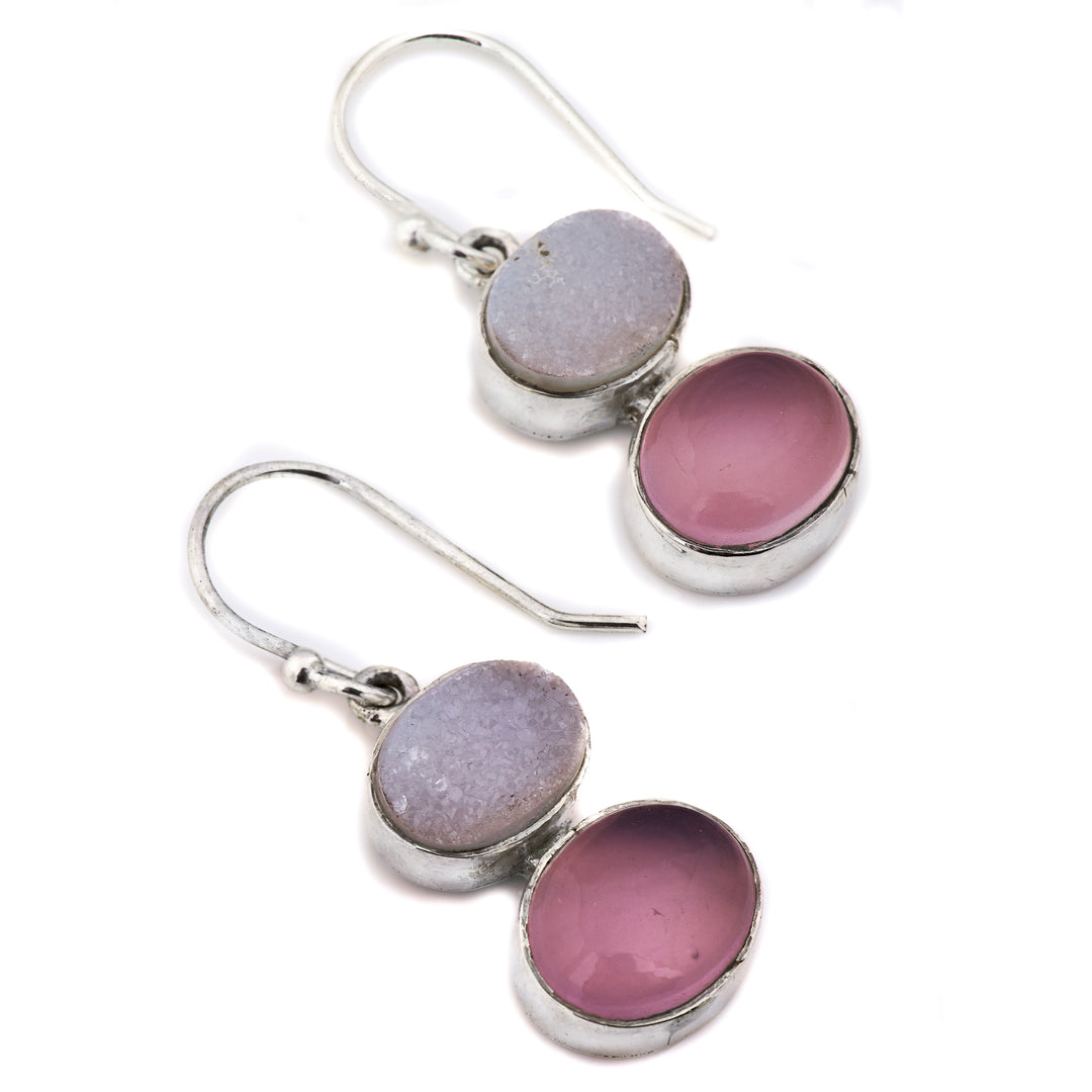 Rose Quartz & Rainbow Moonstone Earrings (B44E2)
