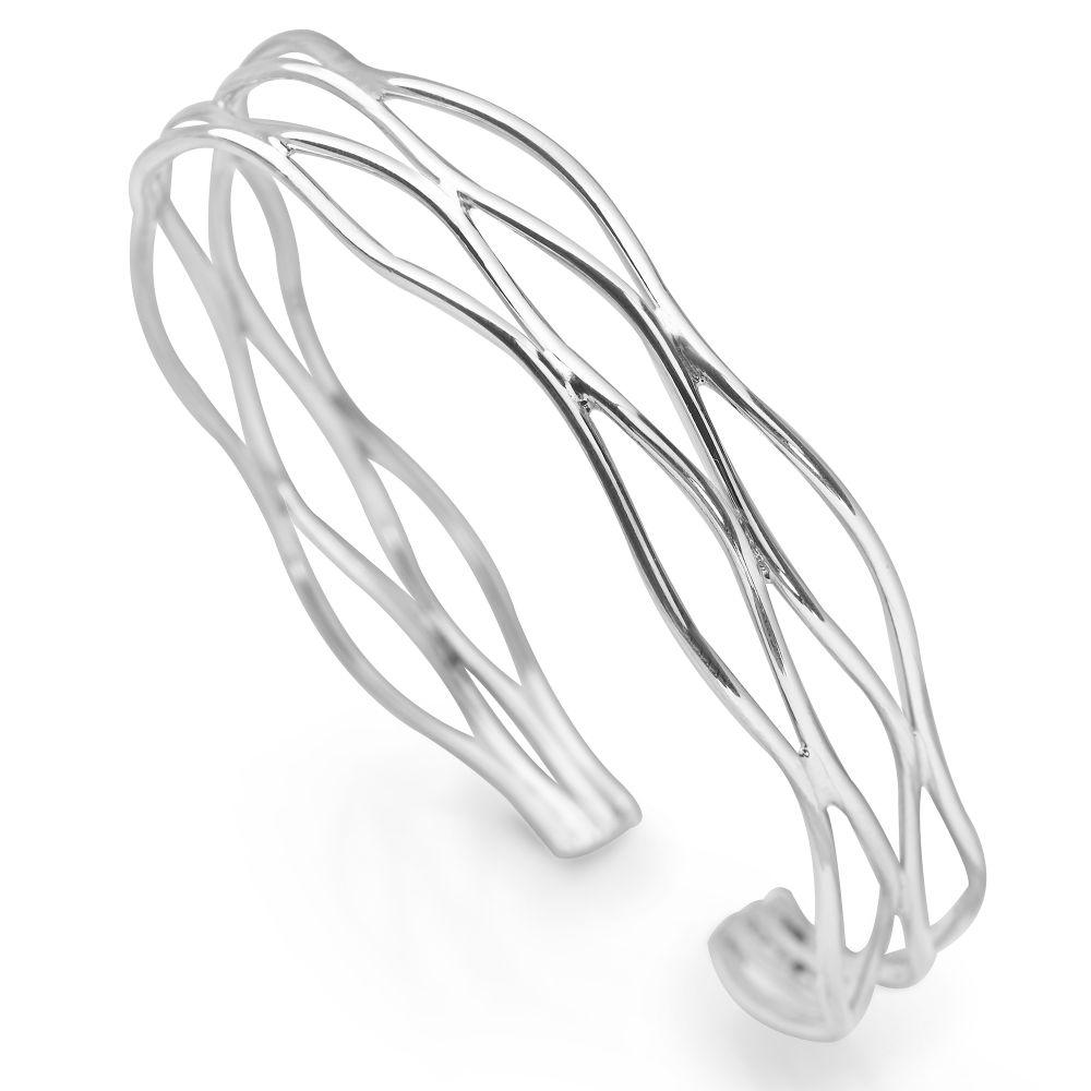 925 sterling silver multi-row bangle with layered interweaving waves (BGL6671)