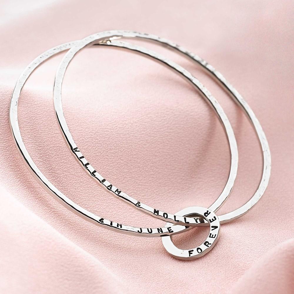 925 sterling silver hammered personalised bangle (BGL 6721)