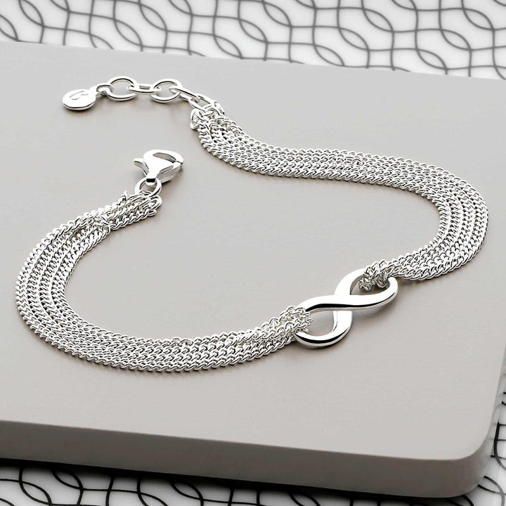925 sterling silver Infinity symbol with layers of slinky chain bracelet (BRC13071)