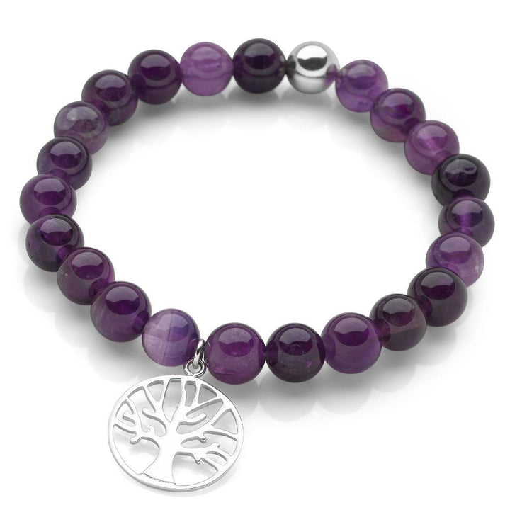 925 sterling silver tree of life charm with amethyst beads bracelet. (BRC13421)