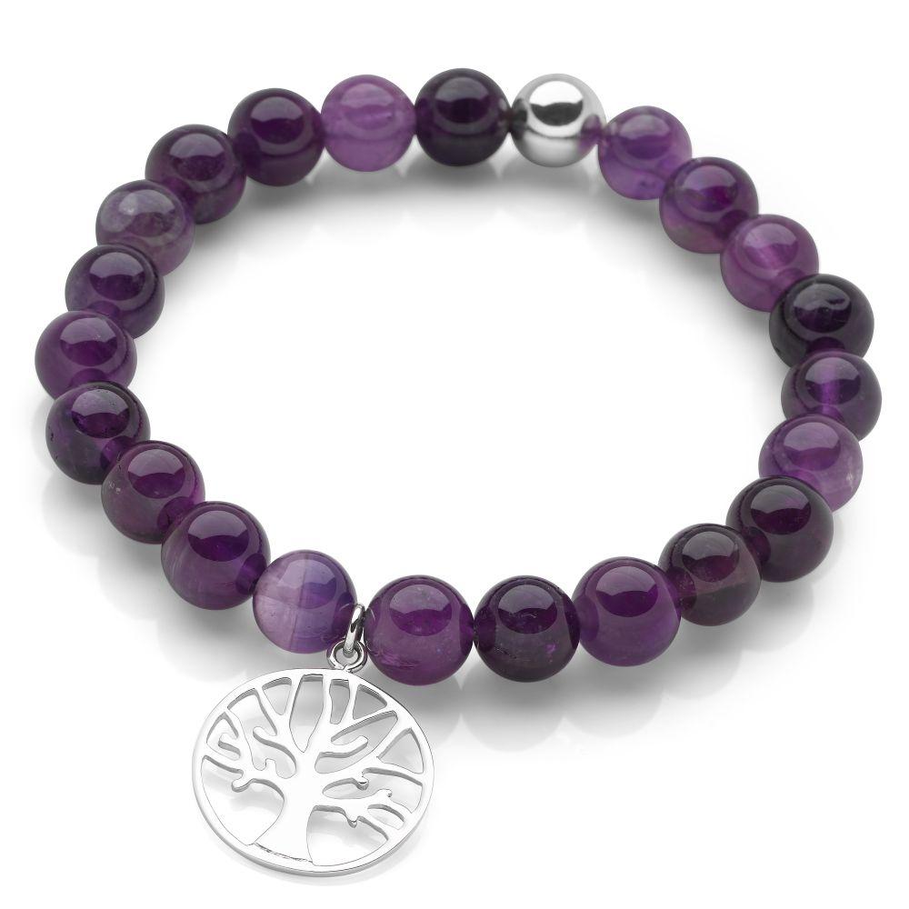 925 sterling silver tree of life charm with amethyst beads bracelet. 
