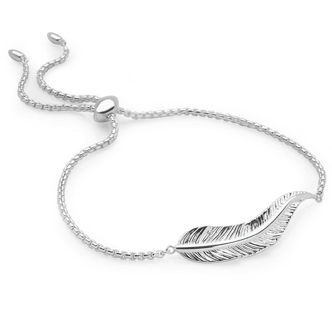 925 sterling silver feather adjustable bracelet (BRC13621)