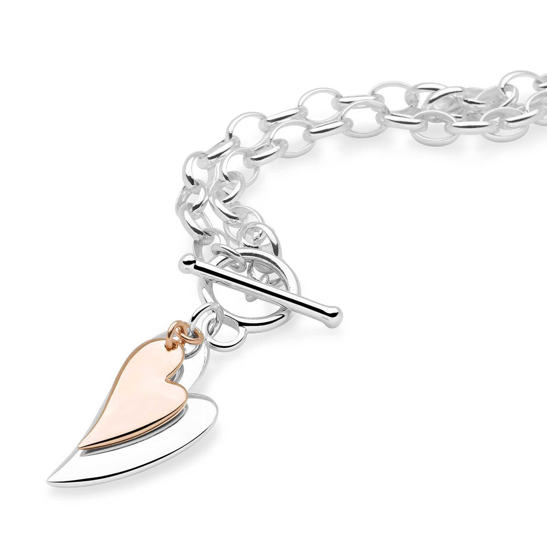 925 sterling silver heart with a second rose gold plated heart necklace (CHN10991)