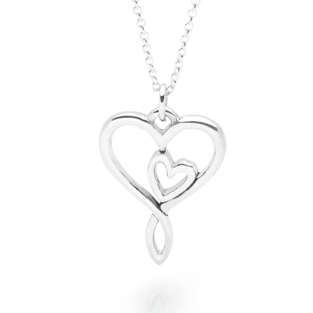 Heart-shaped necklace against a white background