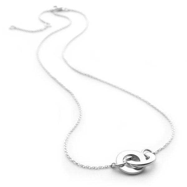 Two intertwined 925 sterling silver personalized rings necklace back view (CHN8131)