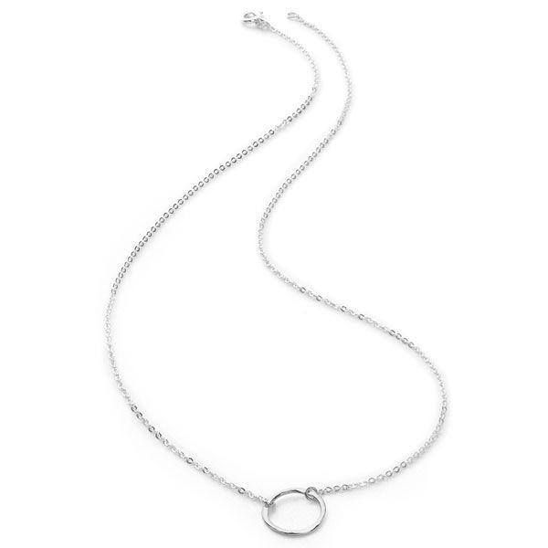 Hammered circle suspended on dainty chain necklace