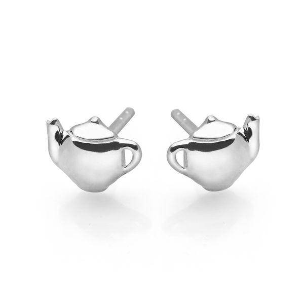 925 sterling silver teapot stud earrings (E38341)