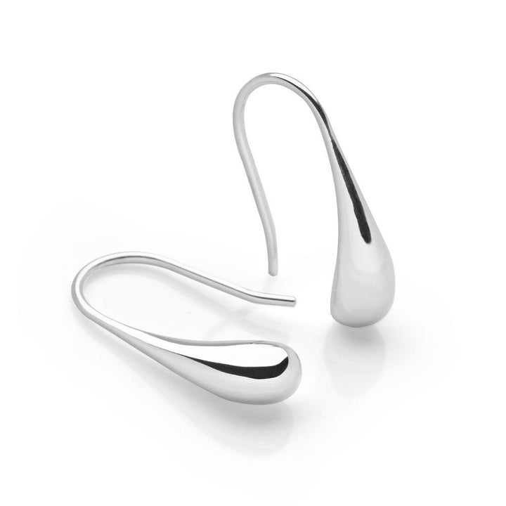 Teardrop 925 sterling silver swooshes taper to form the wire that threads the ear earrings (E39191)