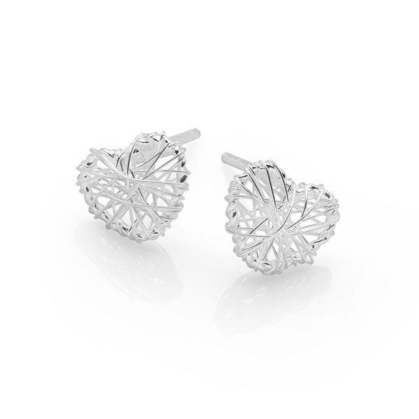 Woven 925 sterling silver heart earrings. (E39671)