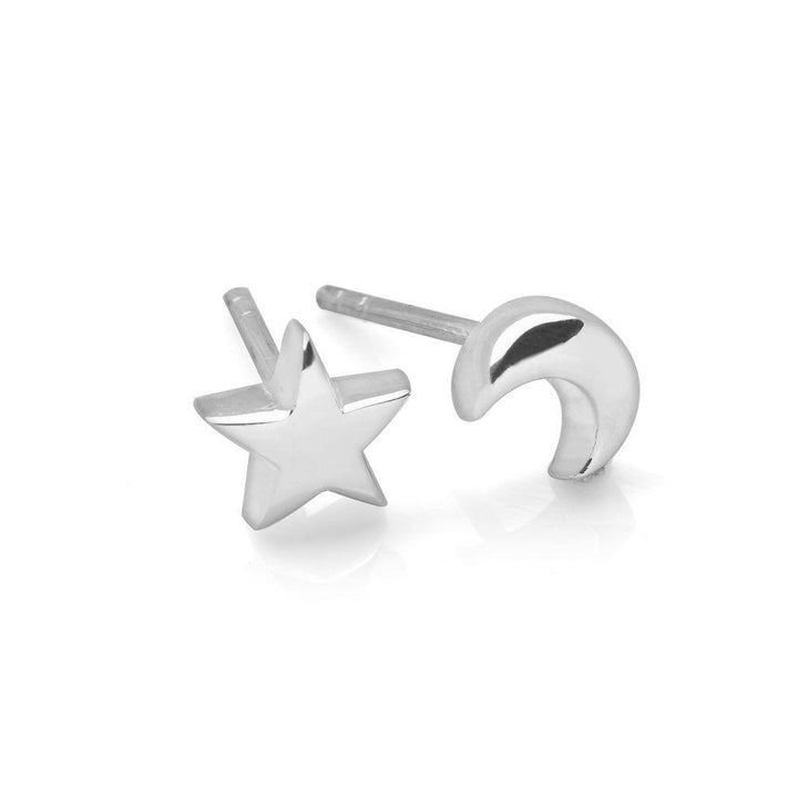 925 sterling silver star and moon stud earrings (E42281)