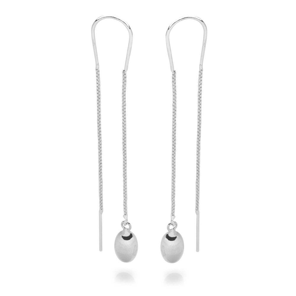 925 sterling silver pearls dangling on silver chain earrings. (E44621)