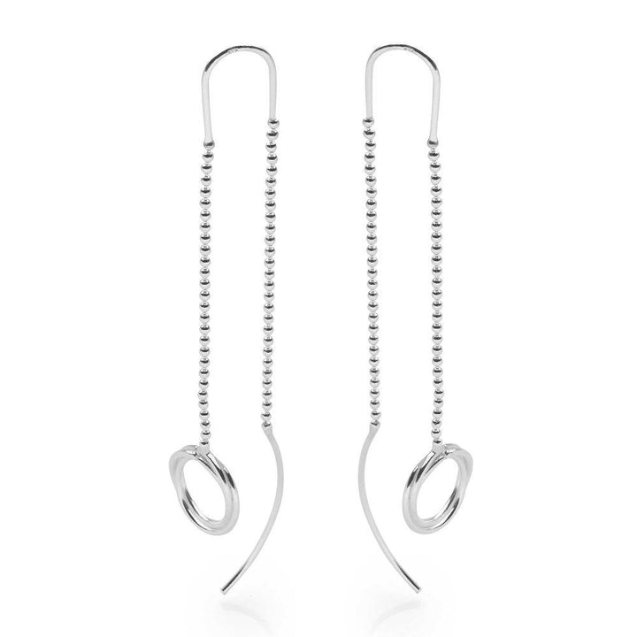 925 sterling silver drape earrings with melded hoops & silver balls. (E44741)