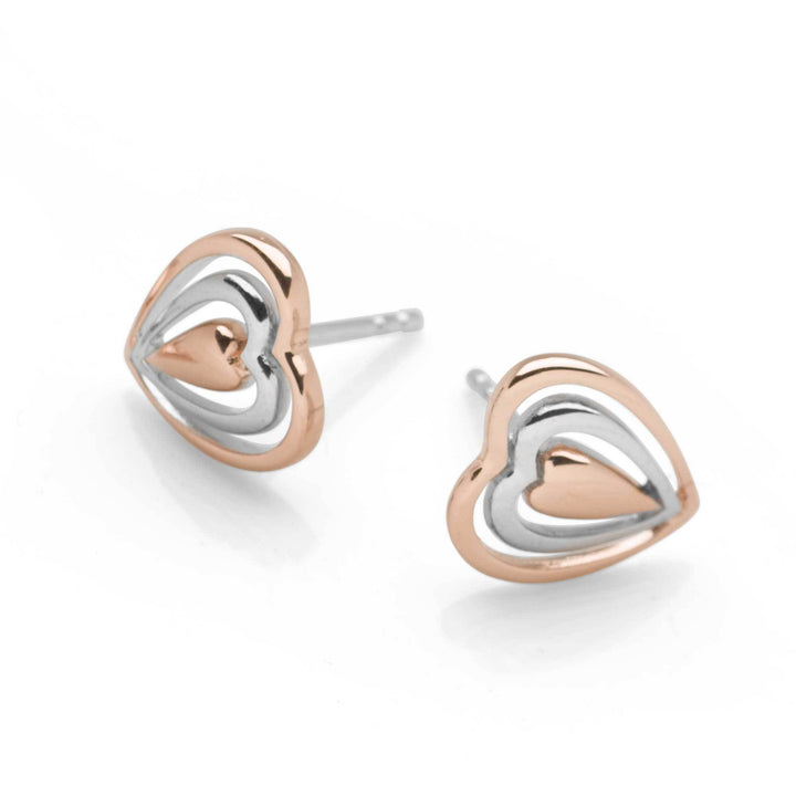 Triple the Love Heart Studs with 925 sterling silver & pink rhodium plating (E45031)